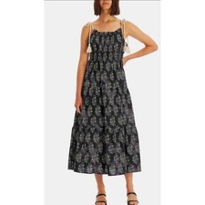 NWT Moon River Floral Tiered MaxiDress M Smock Tassel Beach Boho Coastal Cottage