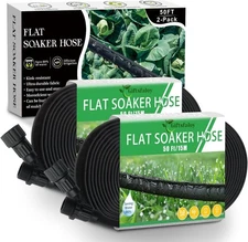 Flat Soaker Hose 100ft, Garden Hose with Heavy Duty Double Layer Design, Drip