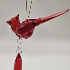  Red Acrylic Faceted Cardinal Bird Christmas Tree Ornament Window Hanging