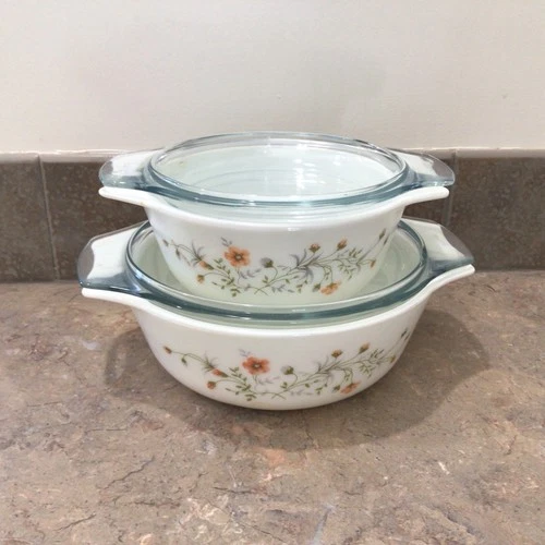 2 Vintage Pyrex England Emily Spring Garden Casserole Dishes | 8” & 6.5”