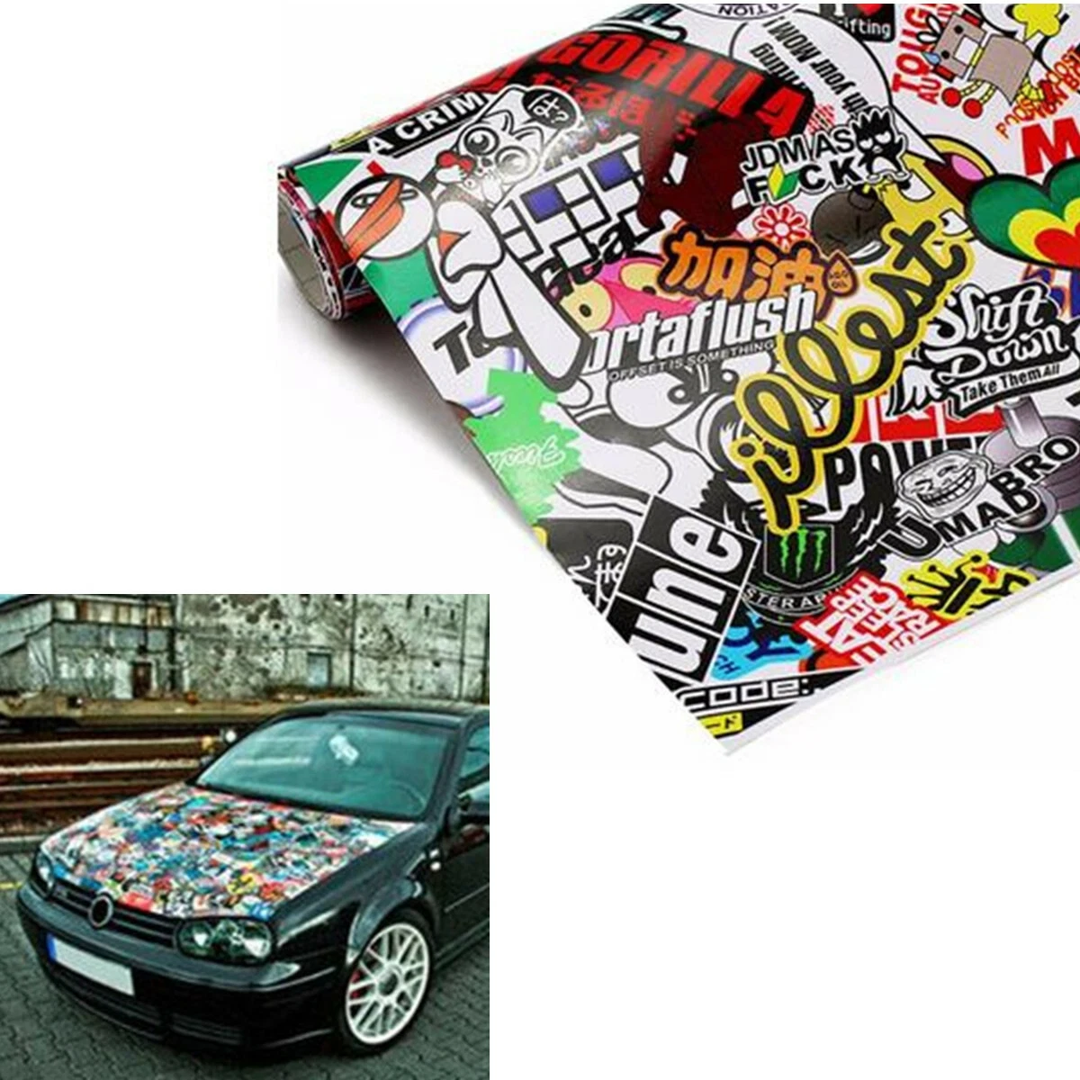 50x152cm Self Adhesive Car Sticker Bomb Wrap Sheet Panda Cartoon Graffiti  Decal