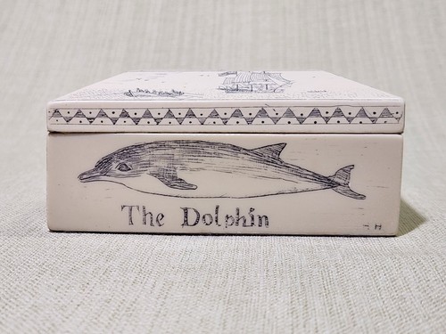 COMOY'S BEATRICE WALSCHIFF FAUX SCRIMSHAW DECKEL SCHMUCKKÄSTCHEN SIGNIERT HH - Bild 3 von 9
