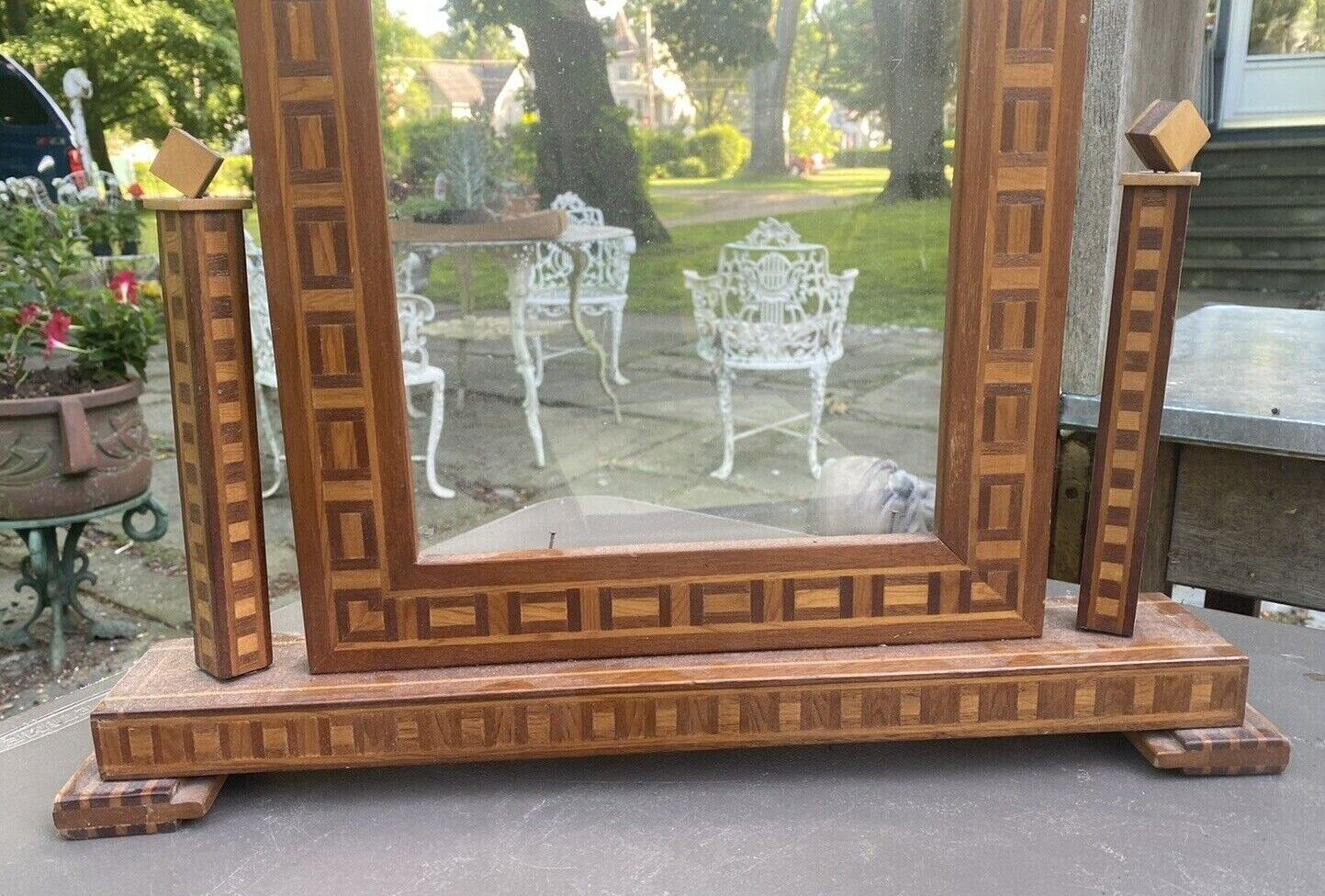 VINTAGE ANTIQUE FOLK ART MARQUETRY INLAY TABLE TOP FRAME OR MIRROR