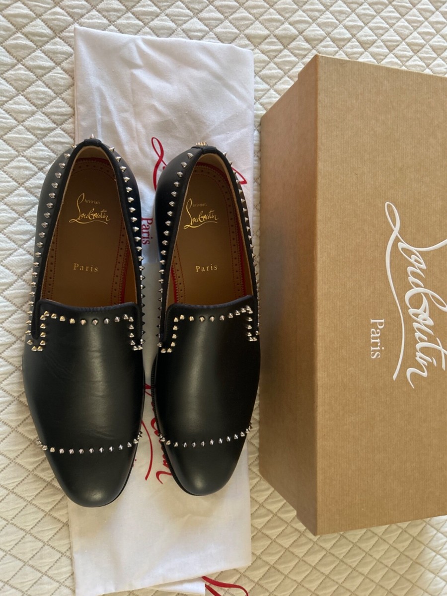 Christian Louboutin Dandy Cloo Flat Black Calf Leather Spike 