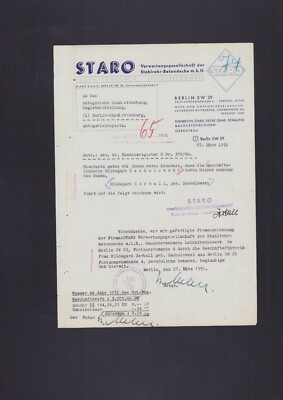 BERLIN, Brief 1951, STARO Verwertungsgesellschaft der Stahlrohr-Betondecke mbH