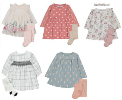 GIRLS LONG SLEEVE DRESSES (VARIOUS DESIGNS) WITH TIGHTS/HEADBAND - NEW