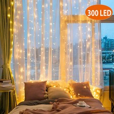 300 LED Curtain Lights Plug Warm White Fairy String Lights Wedding Bedroom Party