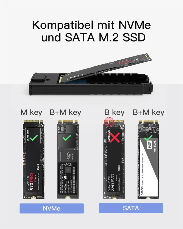 Inateck NVMe M.2 Festplattengehäuse 10 Gbps Übertragung SATA SSD USB C 3.2 GEN 2 - Bild 2 von 4