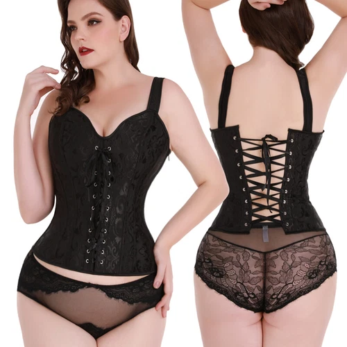 Sexy Women Black Lace up Corset Plus Bustier Top Shaper Basque Dress 6-24 Size - Picture 43 of 46
