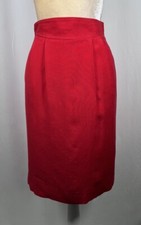 Talbots Vintage Skirt Pencil 8P Petite Linen Blend High Rise Red Pleated USA 80