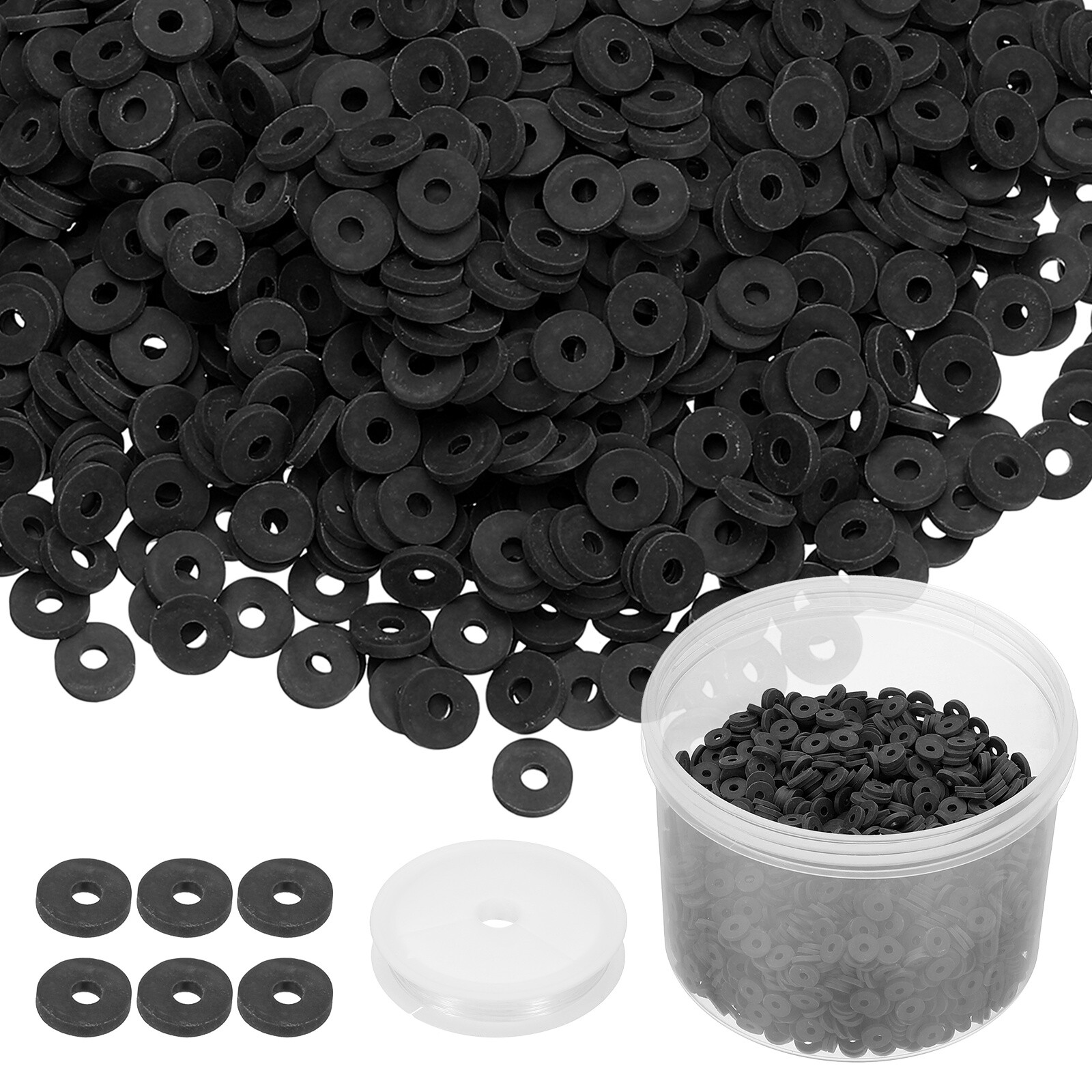 3000 Pcs Black 6mm Flat Clay Beads Friendship Bracelet DIY Kit with Cord