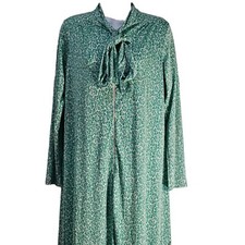 Vintage 70s House Coat Hostess Gown Womens Size Small Green Maxi Long Nylon