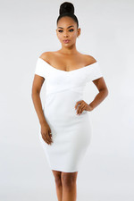 Pearl Crossed Knit Body-Con Dress White