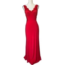 Red Sleeveless Lace Backless Dress by Morgan & Co V-Neckline & Fitted Size 9/10