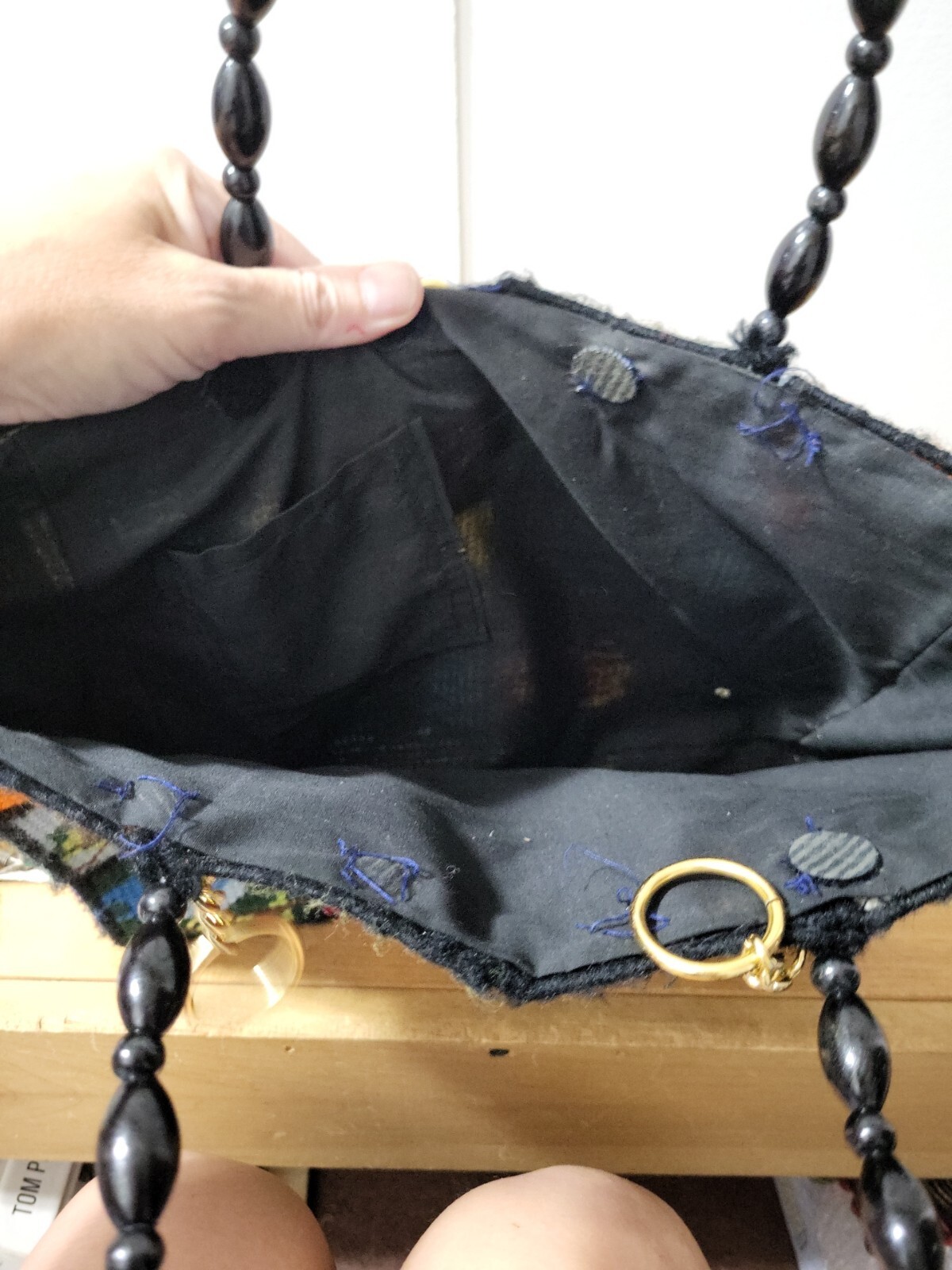 Vtg 70s Needlepoint Patchwork Purse Bee Mushroom … - image 7