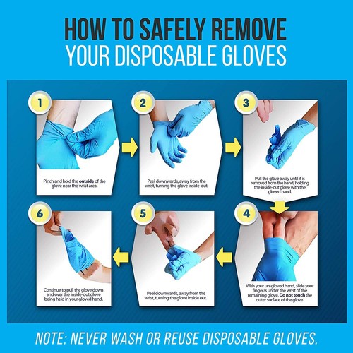100 DISPOSABLE NITRILE GLOVES BLUE POWDER FREE BLUE Medical Food XSMALL/S/M/L/XL - Picture 7 of 9