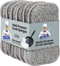 MR.SIGA Dual-Sided Scrub Sponges, Long Lasting, Reusable Dishwashing Sponges for