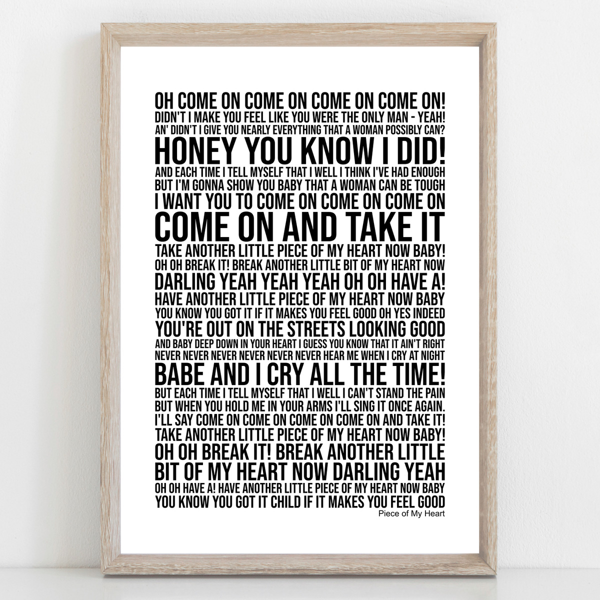 Janis Joplin Piece Of My Heart White Heart Song Lyric Wall Art Print - Red  Heart Print