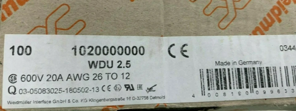 BOX OF 100 NEW IN BOX WEIDMULLER TERMINAL BLOCKS 1020000000 - Image 3 of 4