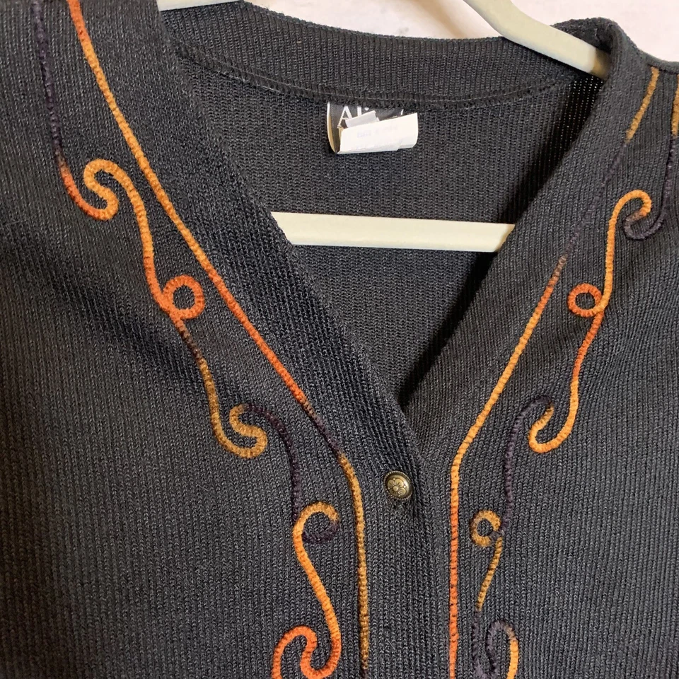 Cárdigan Ali Miles Mujer Mediano Negro Crochet Borde Botón Frontal Suéter Capa Foto 2 de 4