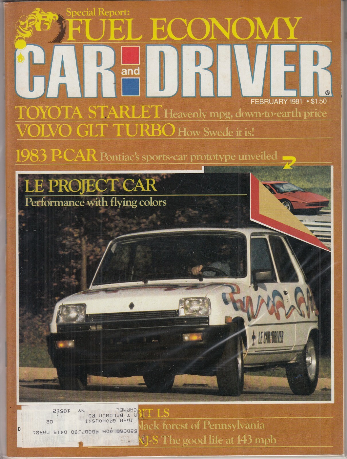 Car and Driver Feb. 1981 MAGAZINE Volvo GLT Turbo VW Rabbit LS Toyota ...