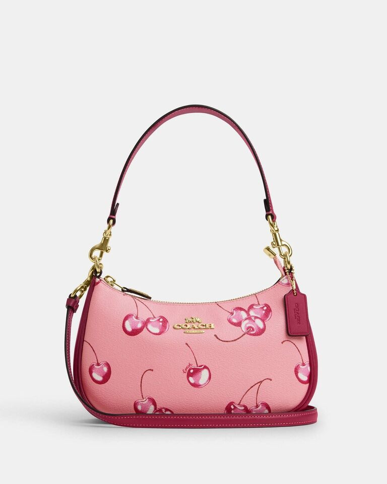 Pebble Leather CR290 Teri Shoulder Bag Cherry Print NWT Handbag-image