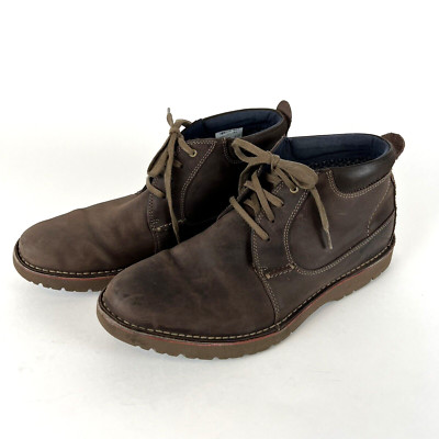 Clarks Mens Vargo Boot Size 12 Brown Leather Mid Lace Up Casual Plain Toe Comfy