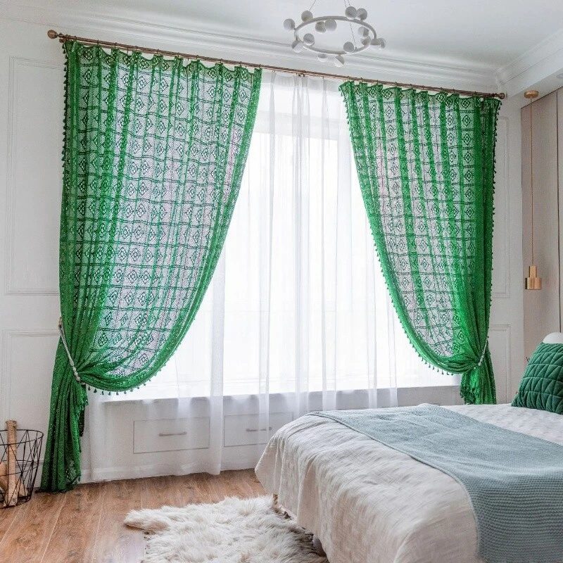 Barra de Cortina de Ventana de Ganchillo Bolsillo y Gancho Doble Uso Cortina Boho Panel Foto 4 de 4