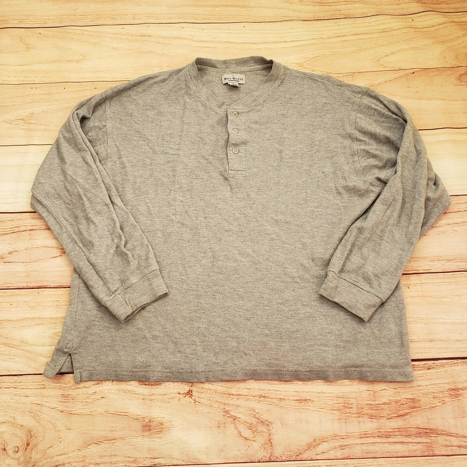 Camisa DE COLECCIÓN Bill Blass Ropa de Dormir Para Hombre Grande Gris Henley Manga Larga Adulto Foto 2 de 4