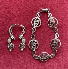 Vintage Rennie Mackintosh Carrick Jewellery Silver bracelet and earrings set.