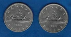 TWO 1959 CANADIAN $1 DOLLARS CIRCULATED COIN - 80% PURE SILVER