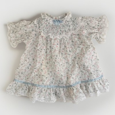 Vintage Cinderella Dress Baby 24M White Floral Ribbon Lace Ditsy Retro Rose 