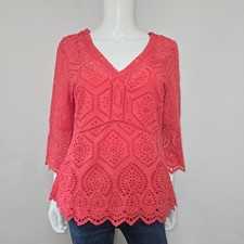 Sundance Eyelet Top + Iner Cami Pink 3/4 Sleeve Size M Cotton Western Boho Prep