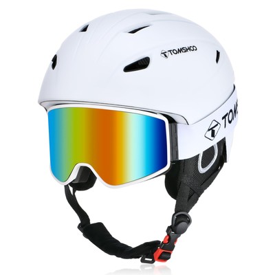Skihelm Set, Snowboardhelm mit Skibrille Set, Ohrenschützer,