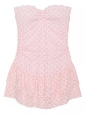 VS Pink x LoveShackFancy Size S Pink Lace Ruffled Strapless Mini Dress Pink Dot