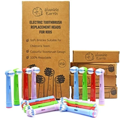 Humble Earth recycelbare Kinder Zahnbürstenköpfe 16 Stück (1er Pack), 4 Farben