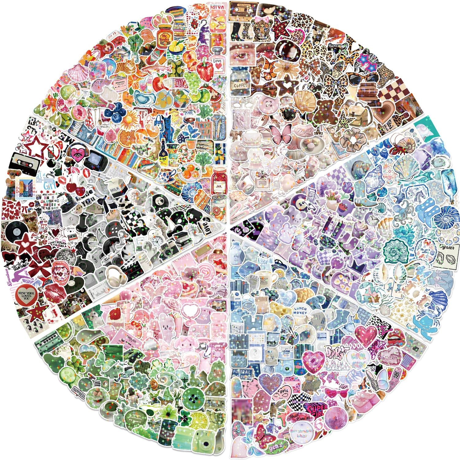 600PCS Aesthetics Stickers, Holographic Aesthetic Stickers f
