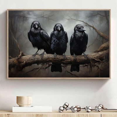 Vintage Raven Wall Art Black Crow Pictures Dark Academia Paintings Dark Academia
