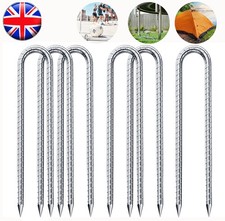 4-100x Heavy Duty Metal U Shaped Lawn Dowels Ground Spike Garden Tent Spike Hook