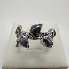NWT3x5mm BLACK Cultured Freshwater Pearl Rhodium /Sterling Silver Leaf Ring SZ 4