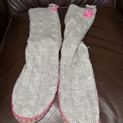 Y2K Victorias Secret Pink Sweater Knee High Socks Slippers Small 5-6 Vintage