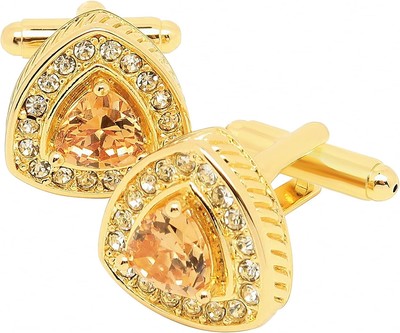 14K Gold Plated Triangle Gem Stone Cufflinks for Men Wedding Dress Men Crystal C