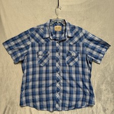 Wrangler Shirt Mens 2XL Blue Plaid Western Short Sleeve Snap Front Cowboy