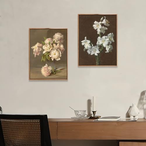 Framed Canvas Painting, 12x16in Vintage Floral Wall Art Print, Pink Peonies - Picture 7 of 8