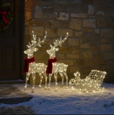 Neo 120 Indoor Outdoor LED Light Up Reindeer and Sleigh Christmas Decoration