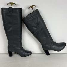 Kaleidoscope Grey Leather knee High PullOn Boots Block High Heel Fabric Lined 6