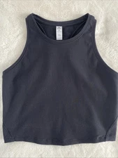 90 Degrees by Reflex Tank Top Crop Shirt Black Ribbed Crew Sleeveless Medium M