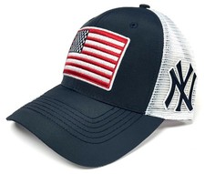 New York Yankees MLB OHT Vintage USA Flag Hat Cap Blue White Mesh Men's Snapback