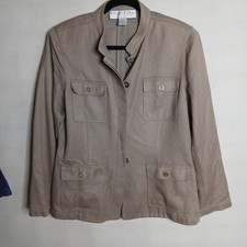 Doncaster Women's Silk Jacket Tan Brown Neutral Button Front Blazer