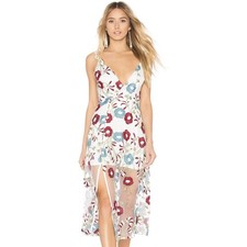 REVOLVE TULAROSA Charlotte Embroidered Mesh Midi Dress S White Buka Floral
